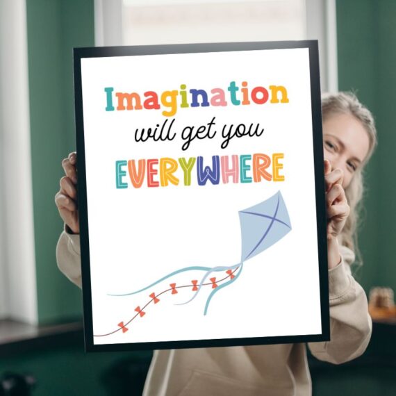 Imagination Positive Quote Colorful Wood Print Nursery Wall Art