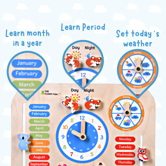 Teaching Clock and Calendar in Natural Birchwood - Image 4