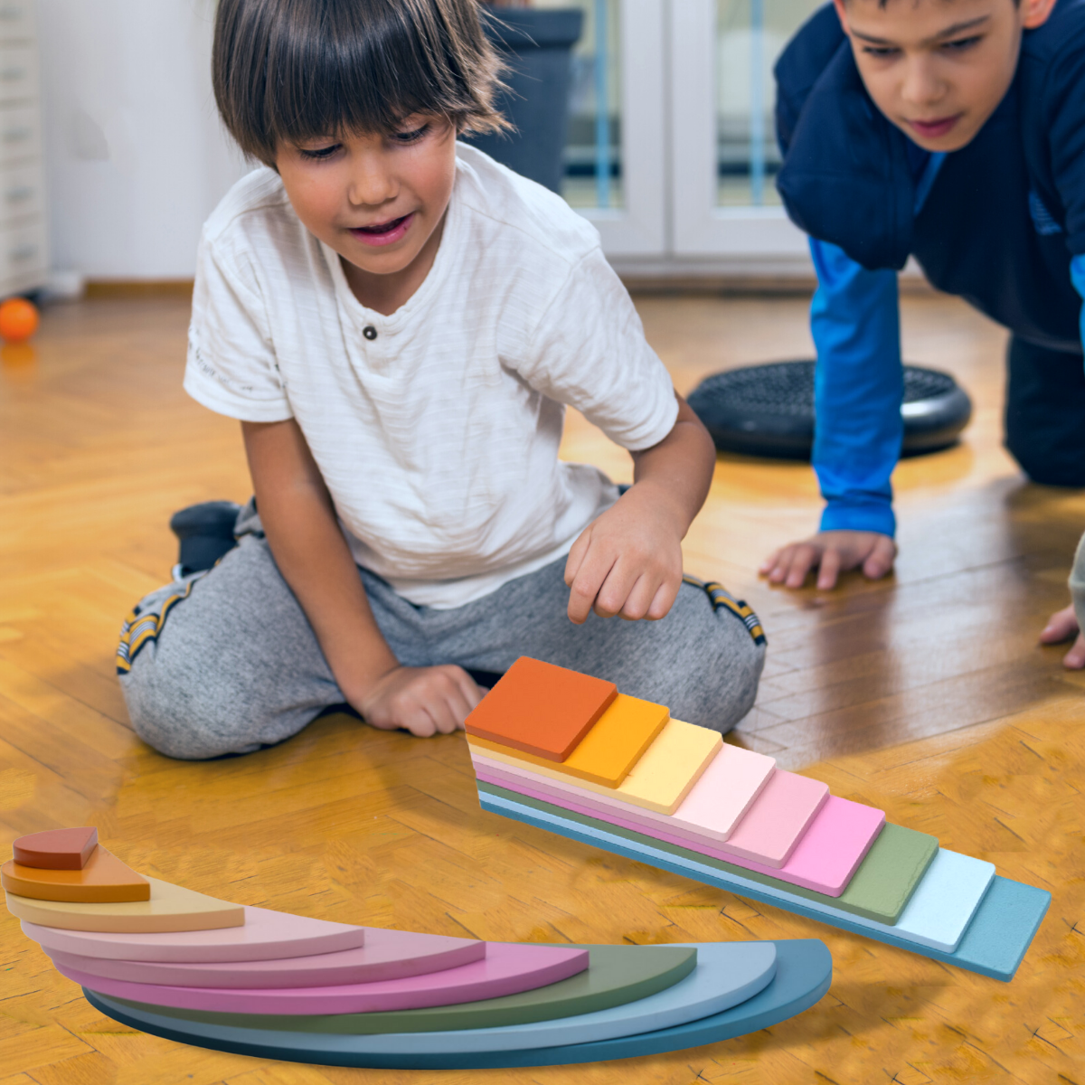 Set of 18 Rectangular & Halfmoon Rainbow Stacker - Image 6