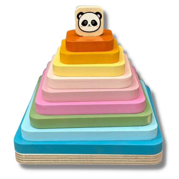 Rainbow Stacking Square Panda Wooden Stacker - Image 3