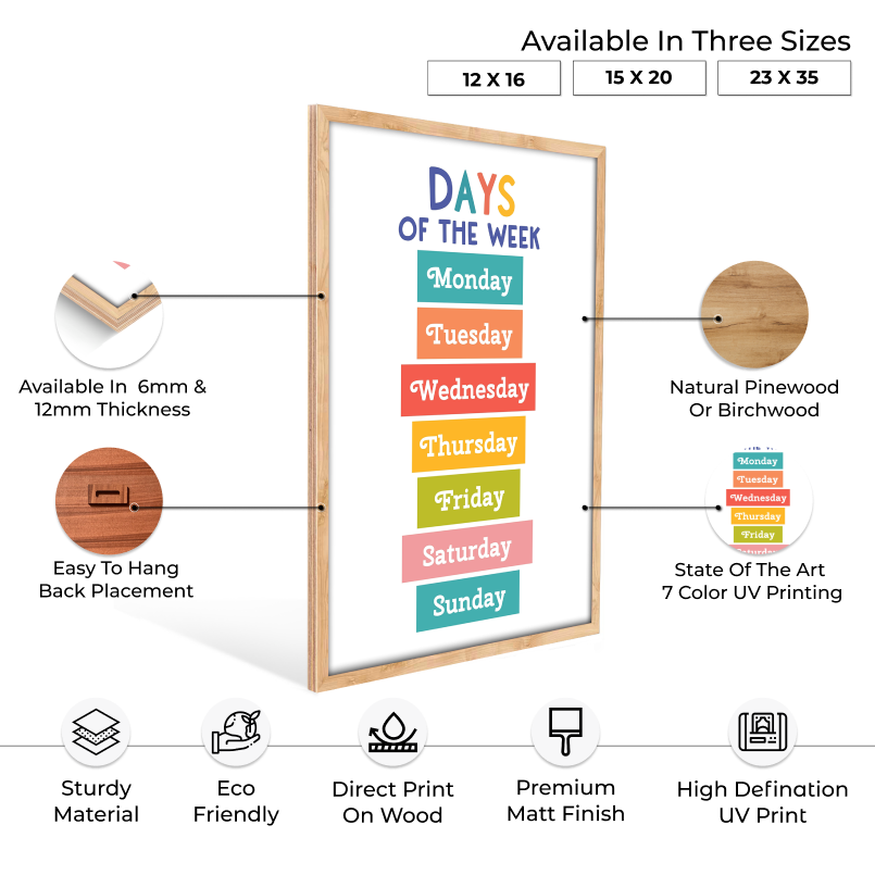 Days Of The Week Colorful Wood Print Nursery Wall Art - Image 5