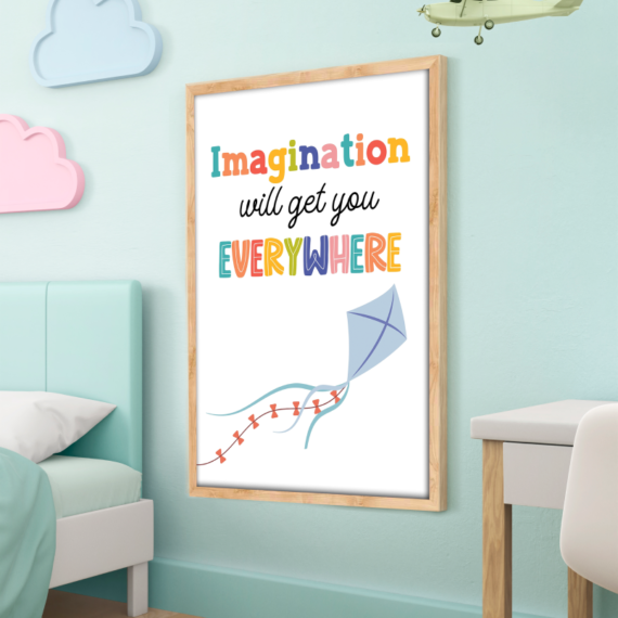 Imagination Positive Quote Colorful Wood Print Nursery Wall Art - Image 5