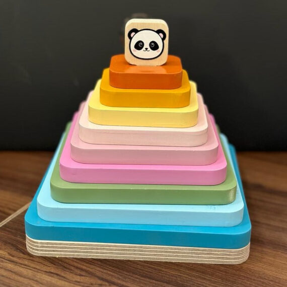 Rainbow Stacking Square Panda Wooden Stacker - Image 2