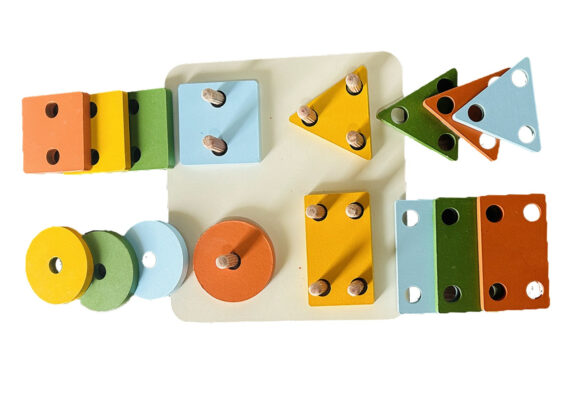 Geometric Sorting & Stacking Wooden Puzzle - Image 2