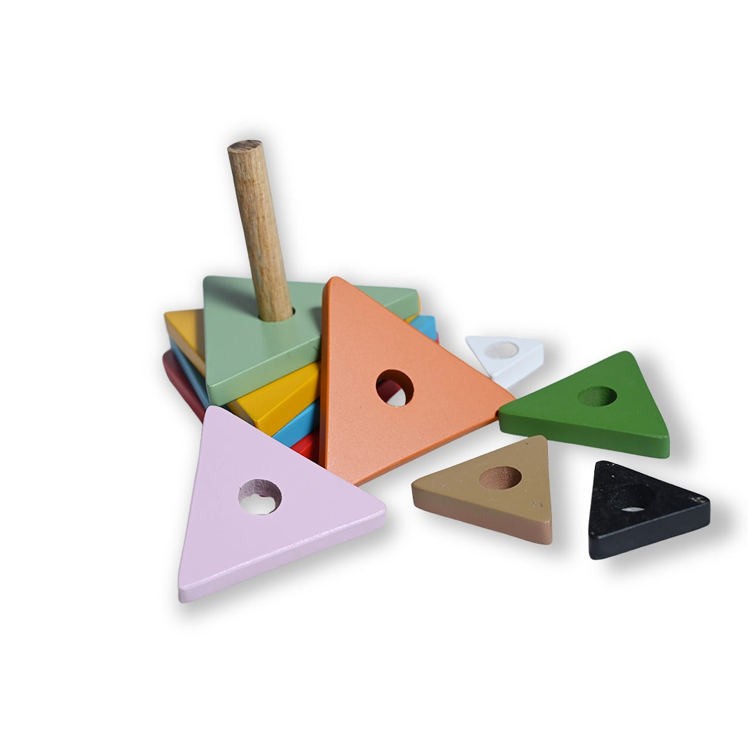 Triangle Colorful Wooden Stacking Tower - Image 3